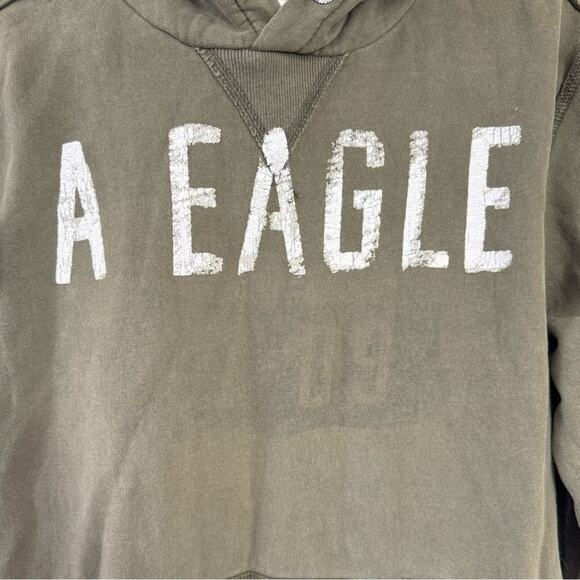 Y2K American Eagle Green Hoodie Pullover Sweatshirt Logo patch Men's Small AE - Picture 2 of 8